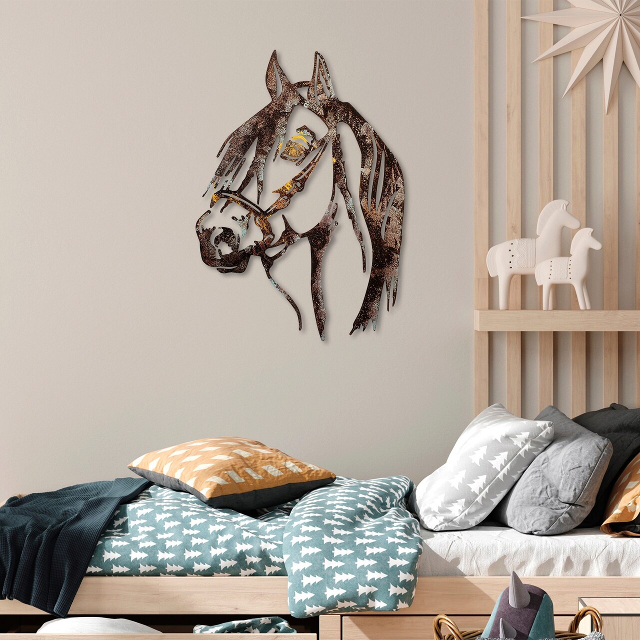 Decoratiune de perete, Horse, Metal, 38 x 53 cm, Multicolor - 2 | YEO