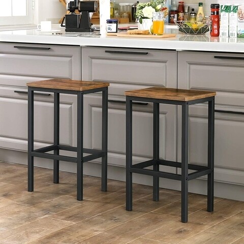 Set 2 scaune de bar, vasagle, 40 x 30 x 65 cm, otel/pal, maro rustic