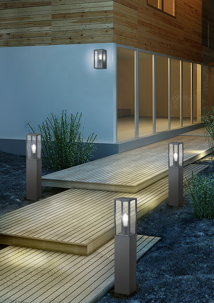 Aplica de perete pentru exterior Garonne, TRIO, 14x14x26 cm, 60W, 1x E27, aluminiu, antracit