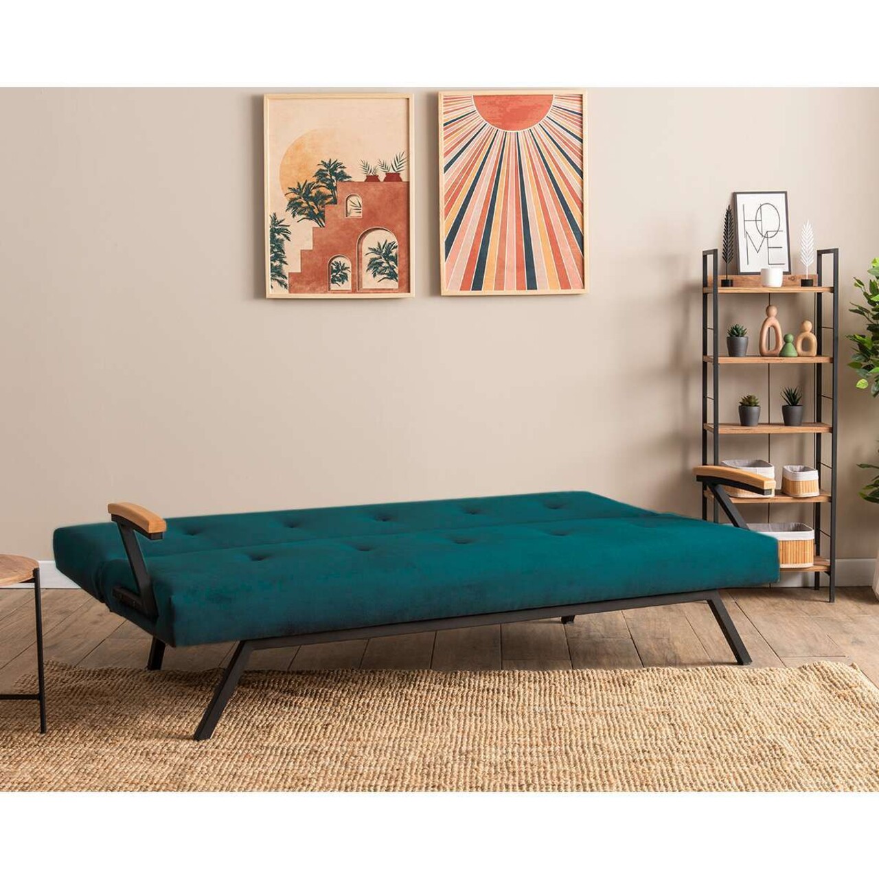 Canapea extensibila cu 3 locuri, Futon, 859FTN2905, Metal , Verde petrol - 2 | YEO
