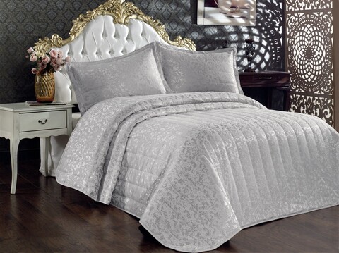 Set cuvertura de pat dubla, 3 piese, 240×260 cm, 100% bumbac, Whitney, Bulut, gri Pături şi cuverturi