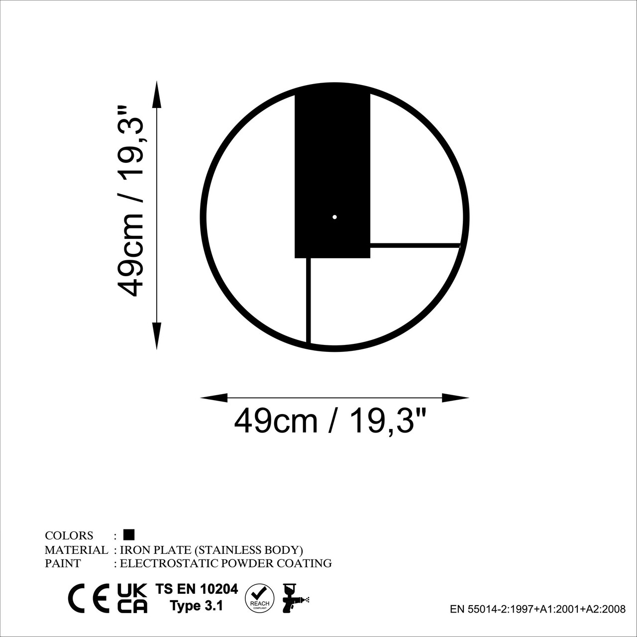 Ceas de perete, Fora, Dimensiune: 49 x 49 cm, Negru - view 6