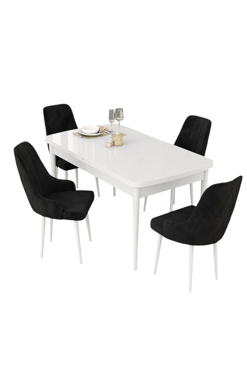 Set masa extensibila si scaune (5 piese), Hanah Home, Eta, Alb/Negru — imaginea 2