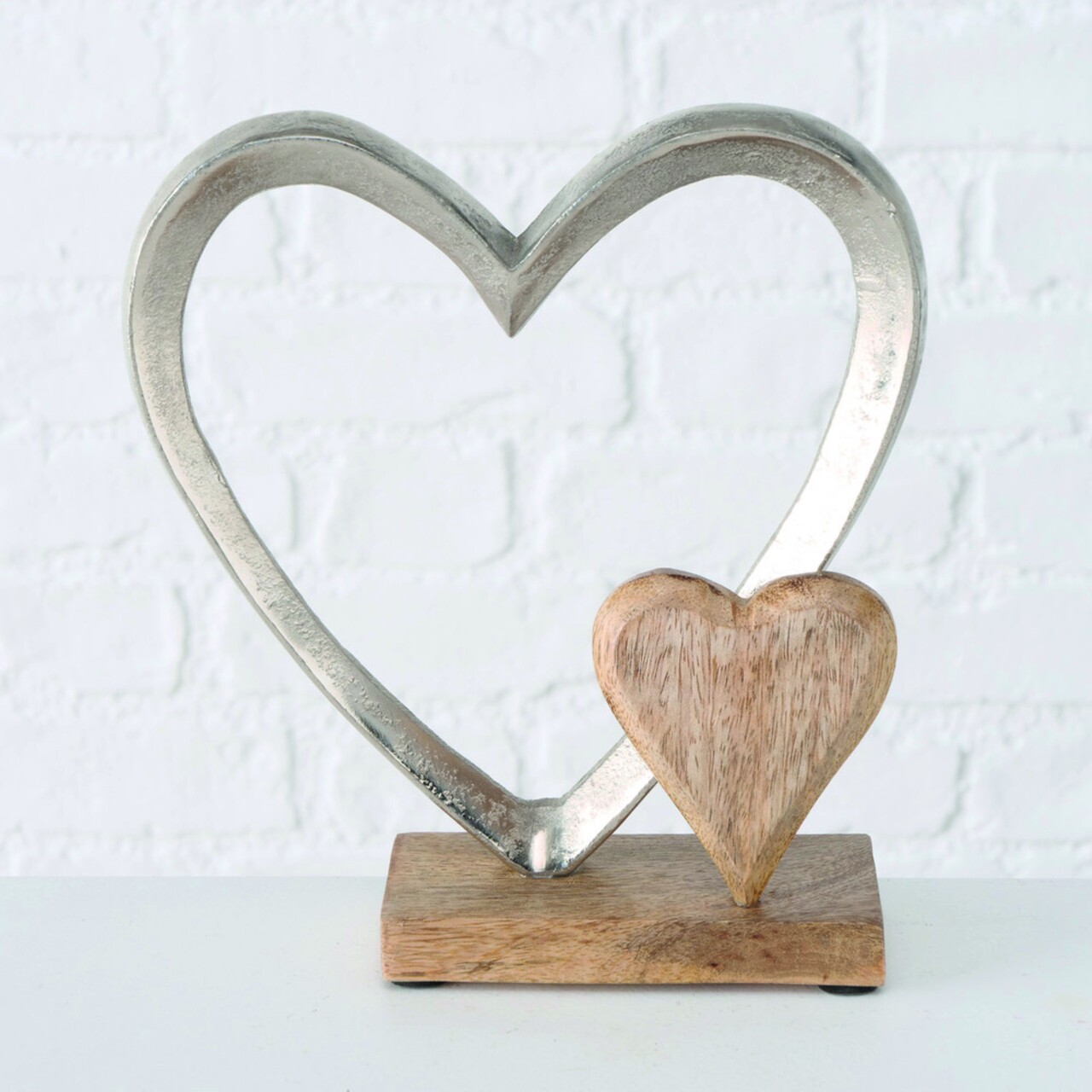 Decoratiune Carolyn Heart, Boltze, 22x18x7.5 Cm, Lemn De Mango/aluminiu