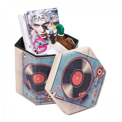 Taburet pliabil cu spatiu de depozitare hexagonal vinil, heinner home, 43 x 38 x 38 cm, pvc, multicolor