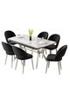 Set masa extensibila si scaune (7 piese), Hanah Home, Weps, Gri / Crom / Negru
