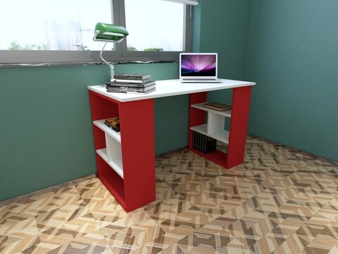 Birou Raffline, 120x60x75 cm, PAL, alb/rosu