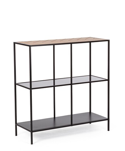 Consola Haldor, Bizzotto, 82x33x85 cm, otel/MDF/sticla temperata, negru/natural