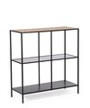 Consola Haldor, Bizzotto, 82x33x85 cm, otel/MDF/sticla temperata, negru/natural