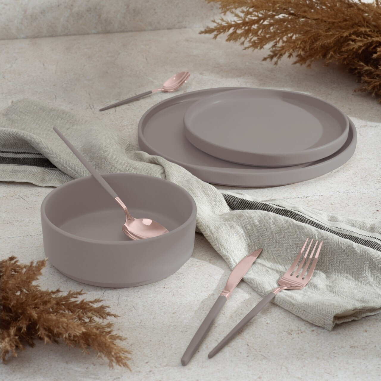 Serviciu de masa 18 piese Berlinger Haus, Taupe, ceramica, taupe mat - imagine 2