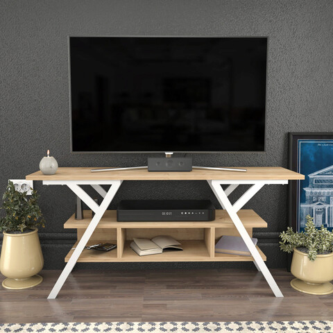 Comoda tv, retricy, minerva, 120x35x55 cm, pal, stejar alb
