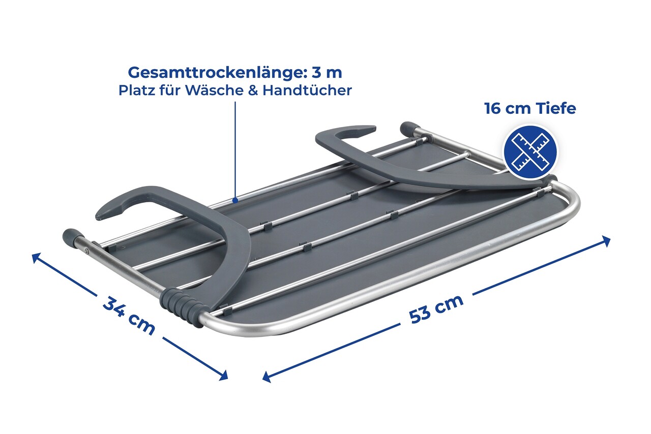 Uscator rufe calorifer/balcon cu raft, 2 in 1 Maximex Clothes, 53x34x16 cm, aluminiu, gri/argintiu