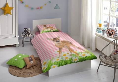 Lenjerie de pat pentru o persoana, Good Morning, Bambi, 100% bumbac, 2 piese, multicolor