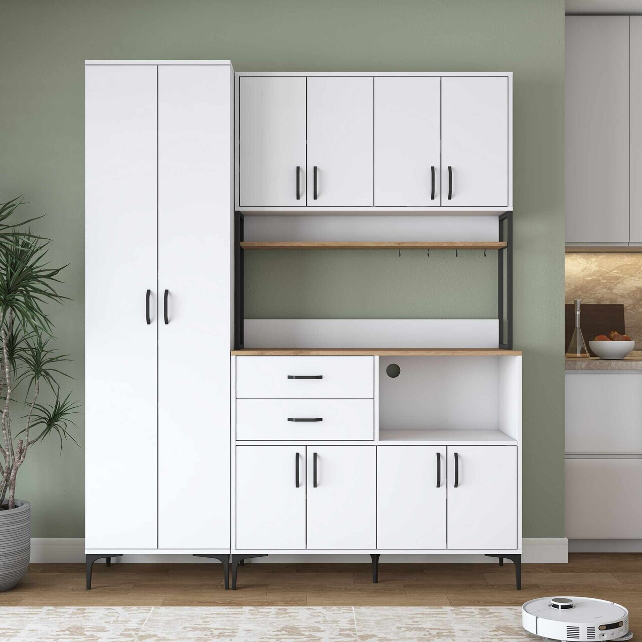Dulap multifunctional, Hanah Home, JE261, 180x218.6x45 cm, Alb/Maro — imaginea 5