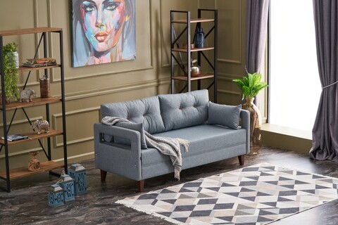 Canapea fixa Comfort, Balcab Home, 2 locuri, 175x80x80 cm, lemn, albastru