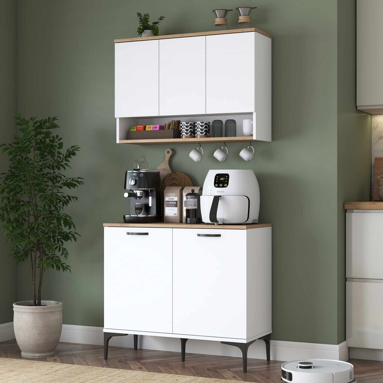 Dulap multifunctional, Hanah Home, JE271, 90.2x140.4x40 cm, Alb/Maro