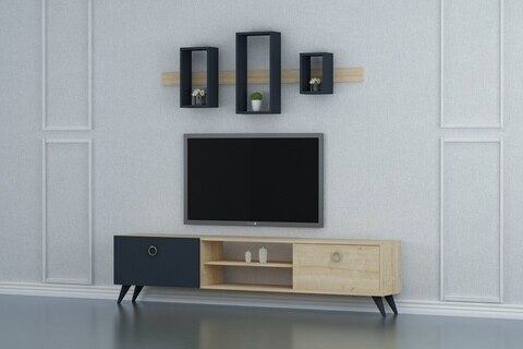 Comoda TV cu rafturi de perete Elit, Arnetti, 180 x 48.1 cm/120 x 45 cm, oak/antracit