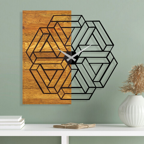 Ceas de perete, Wooden Clock 5, Lemn/metal, Dimensiune: 59 x 3 x 58 cm, Nuc / Negru mezoni.ro