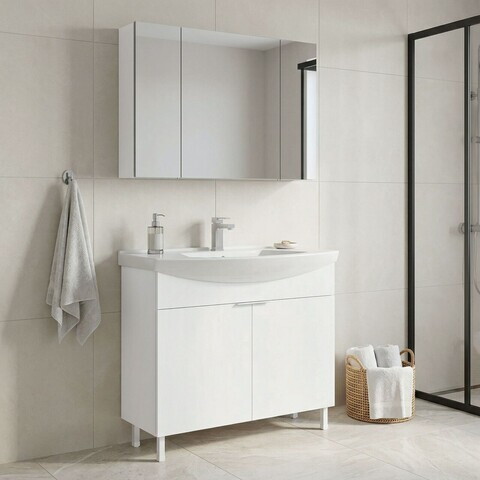 Set Dulap de Baie cu Chiuvetă și Oglindă (2 Piese), Hanah Home, Purus 100, Alb