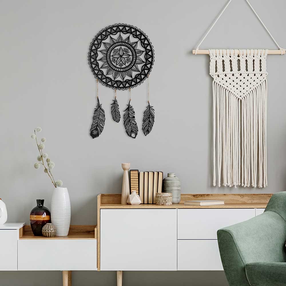 Decoratiune de perete, Dreamcatcher, Dimensiune: 49 x 49 cm (1 bucată), Negru