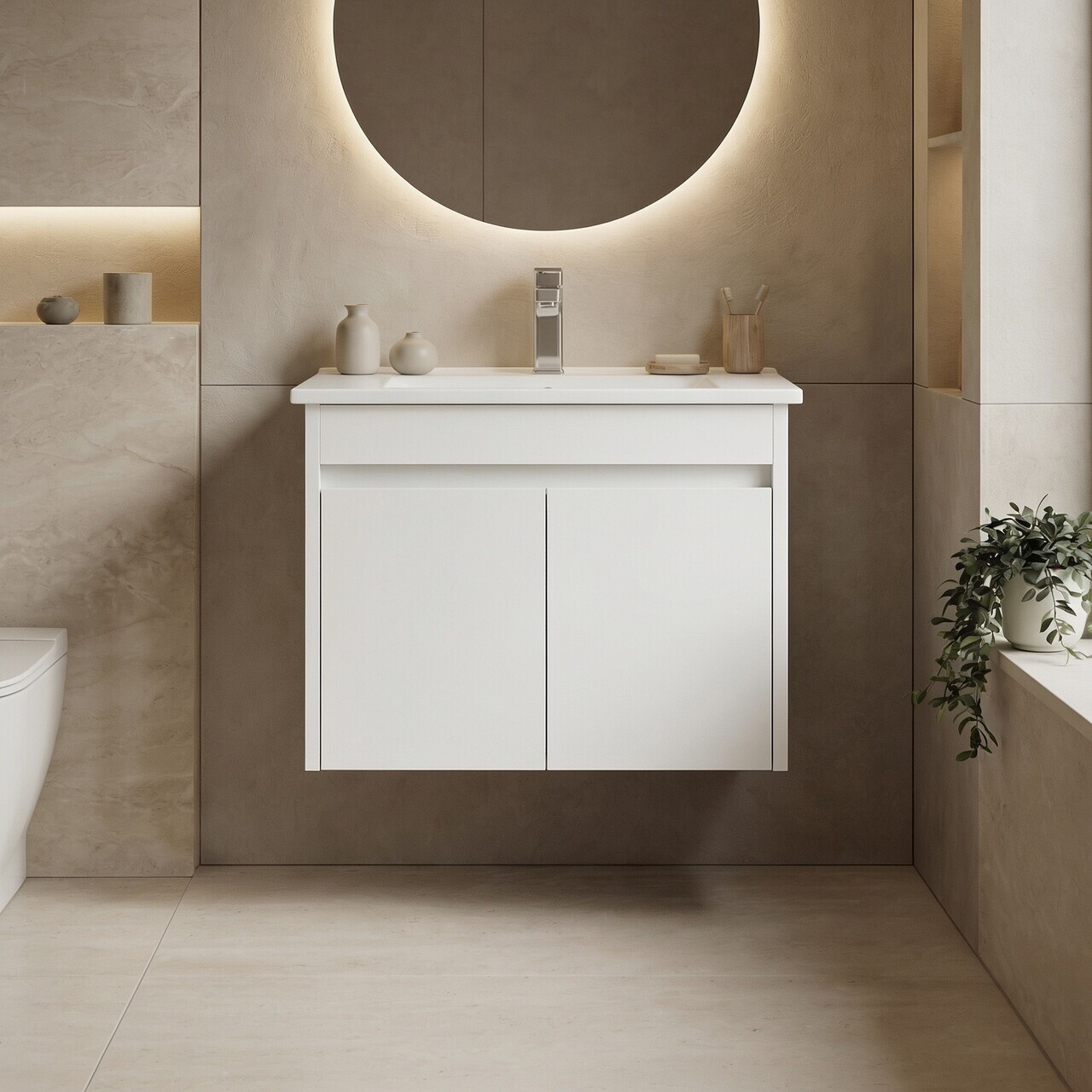 Dulap de baie cu chiuvetă, Hanah Home, Side 65 v2, Alb mat
