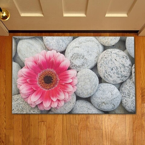 Covoras de intrare Gerbera, Casberg, 38×58 cm, poliester, roz/gri Casberg