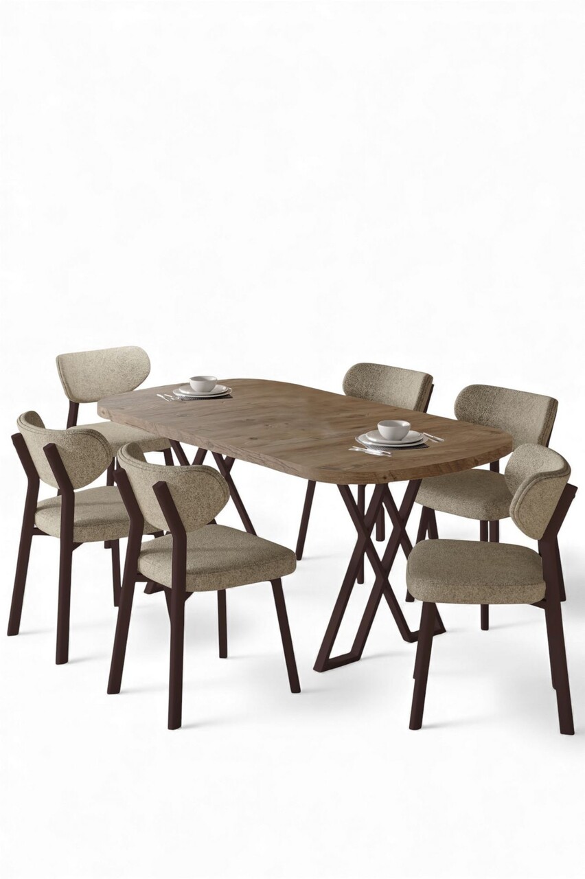 Set masă și scaune (7 piese), Hanah Home, Axton, Pin Atlantic / Cappuccino - view 2