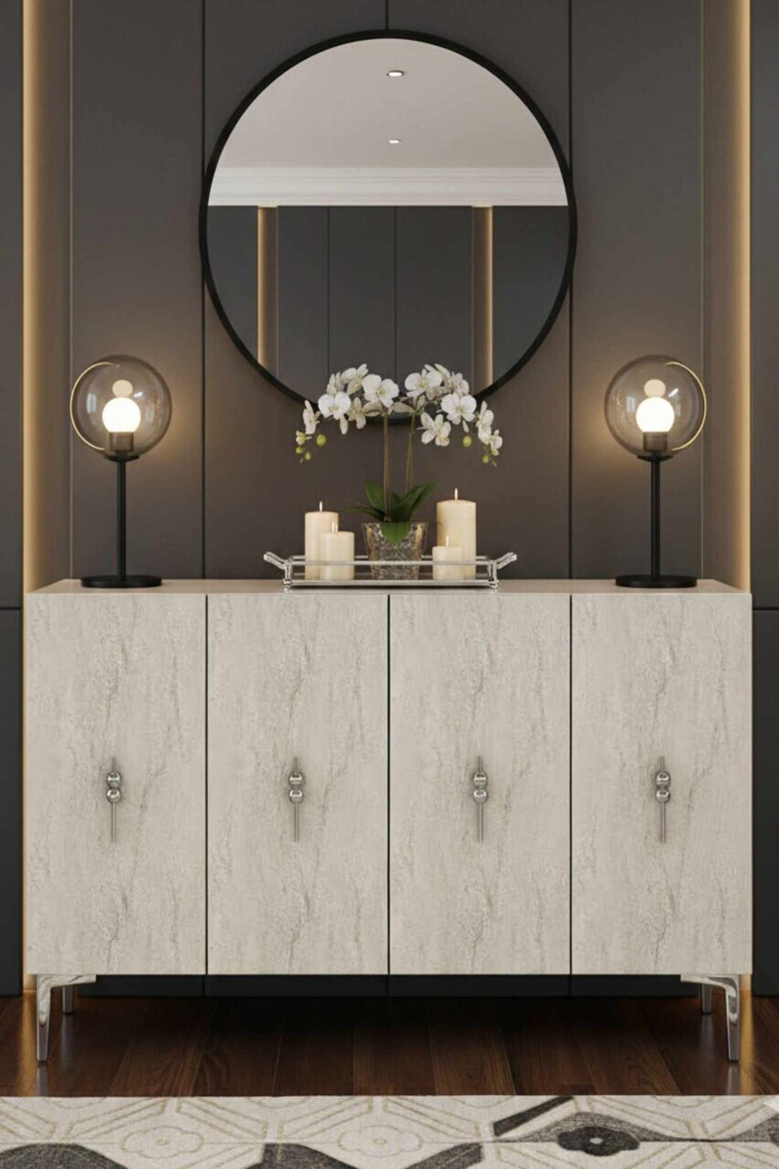 Consola, Hanah Home, Ayshe 120, 120x75x32 cm, White / Travertine / Silver — imaginea 2