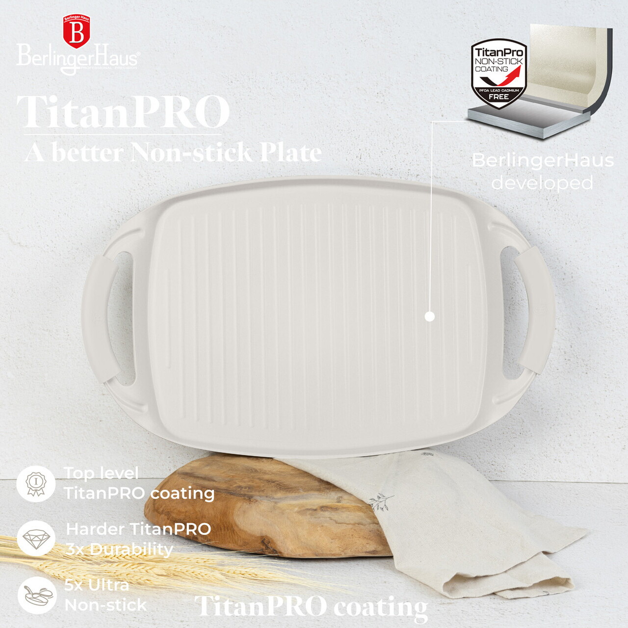 Tava grill Berlinger Haus, Sahara, 47x29 cm, aluminiu forjat, crem mat - imagine 12