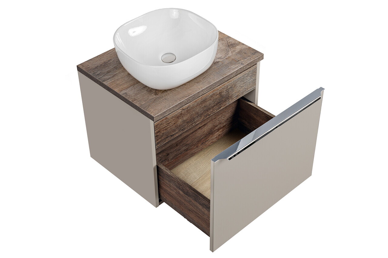 Set mobiler baie, dulap cu lavoar, 60 cm, Santa Fe Taupe, Comad, MDF/PAL laminat, gri/stejar santa fe vintage — imaginea 3