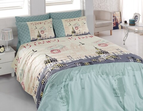 Lenjerie de pat pentru o persoana Galata v2, Majoli Home Collection, 3 piese, 160x240 cm, bumbac ranforce, multicolor