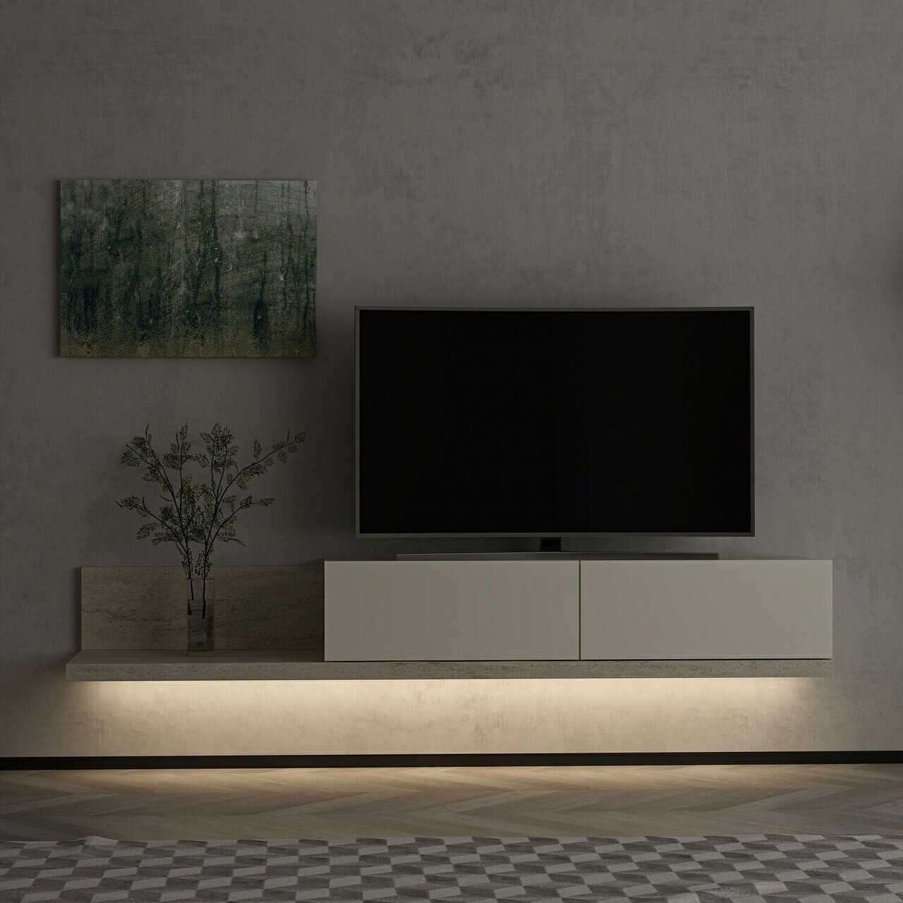 Comoda TV, Hanah Home, Nora, 160x24x30 cm, Piatră Lunii / Travertin — imaginea 4