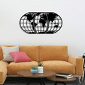 Decoratiune de perete, World Map 11, metal, 116 x 58 cm, negru