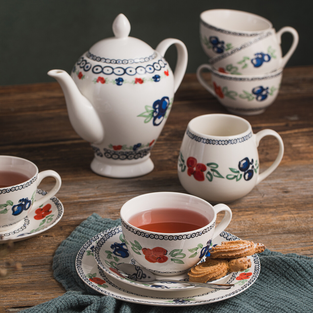 Ambition Set 6 cesti cu farfurie pentru cafea/ceai Kalina, portelan, multicolor