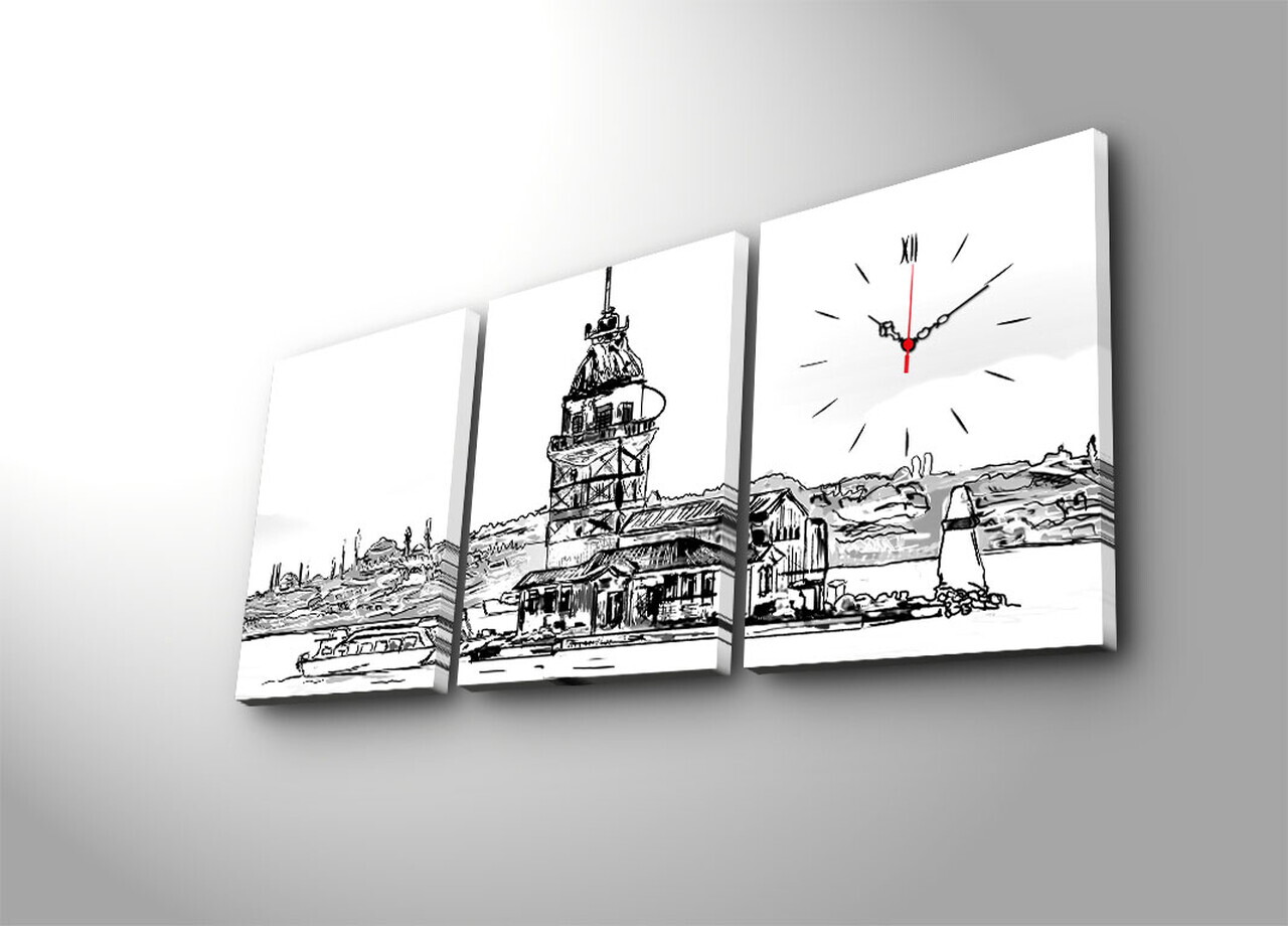 Ceas de perete, 3P3040CS-50, PÂNZĂ DIN PIELE ÎNTOARSĂ, 30 x 40 cm, 3 piese, Multicolor — imaginea 3