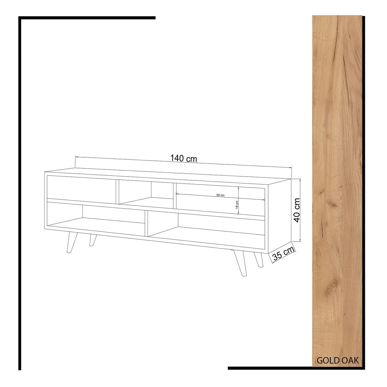 Comoda TV, Mod Design, Angola, 140x40x35 cm, Stejar / Alb
