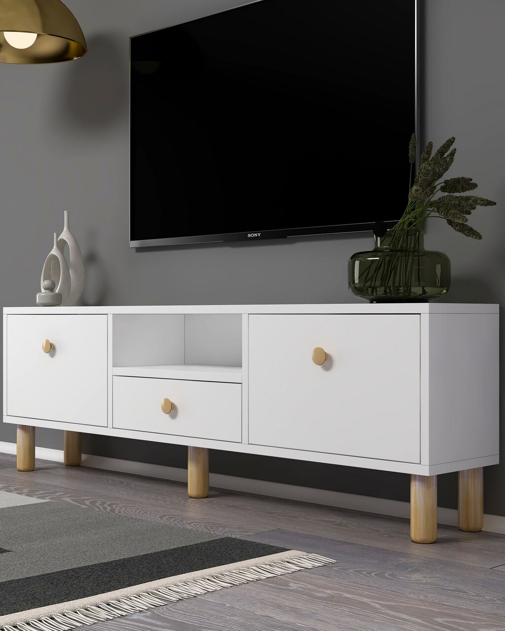 Comoda TV, Hanah Home, 1310-DROP-1, 140x45x30 cm, PAL , Stejar alb / safir - view 2