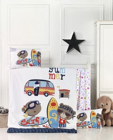 Lenjerie de pat pentru copii, Victoria, Surf, 4 piese, 100% bumbac ranforce, multicolor imagine noua 2022