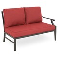 Set mobilier gradina/terasa, 4 piese, Braxton, otel, negru/rosu