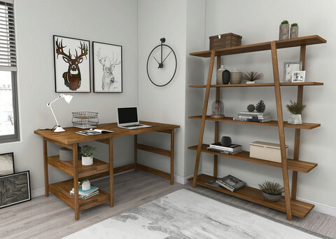 Set birou si biblioteca, woodface, softcity, 120x75x55 cm, lemn, nuc