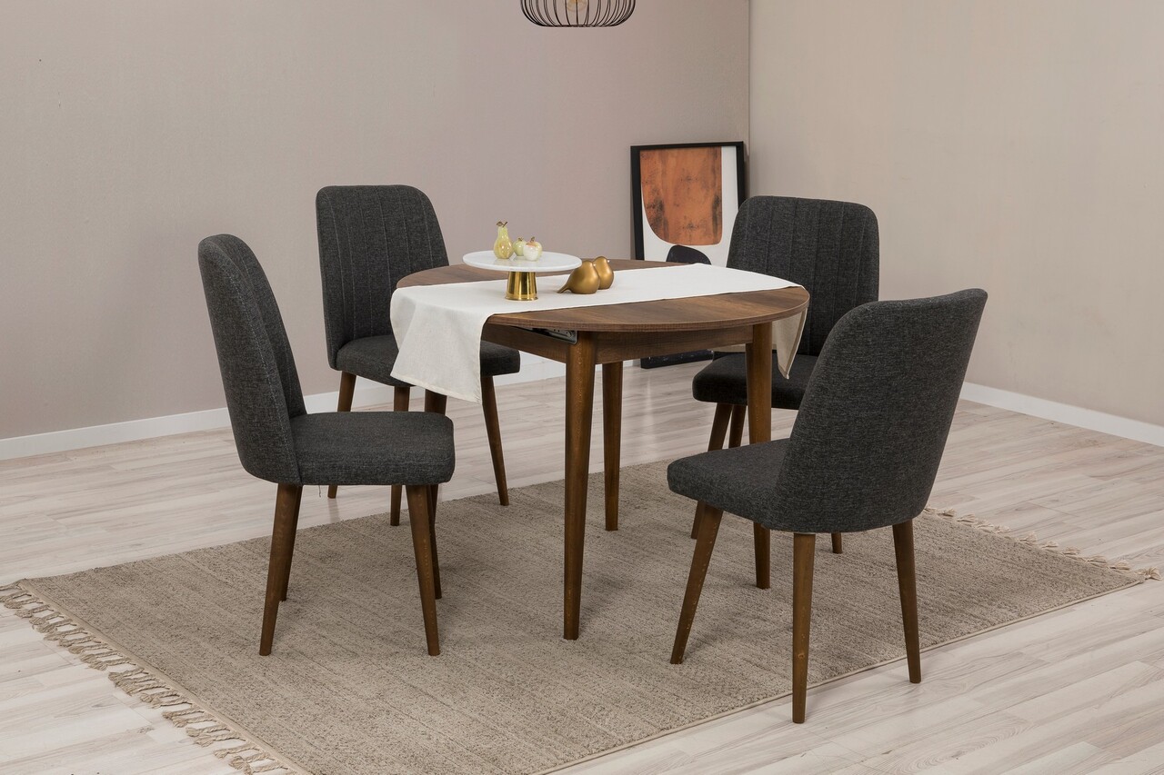 Set masa extensibila si scaune, Hanah Home, Vina 1053, Antracit / Nuc - imagine 2