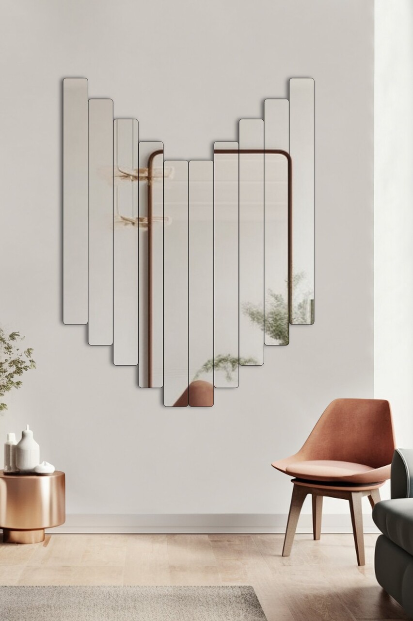 Oglinda decorativa, Mirrorland, Rectangular Stripe, Oglindă indestructibilă cu obturator, Argintiu - 1 | YEO