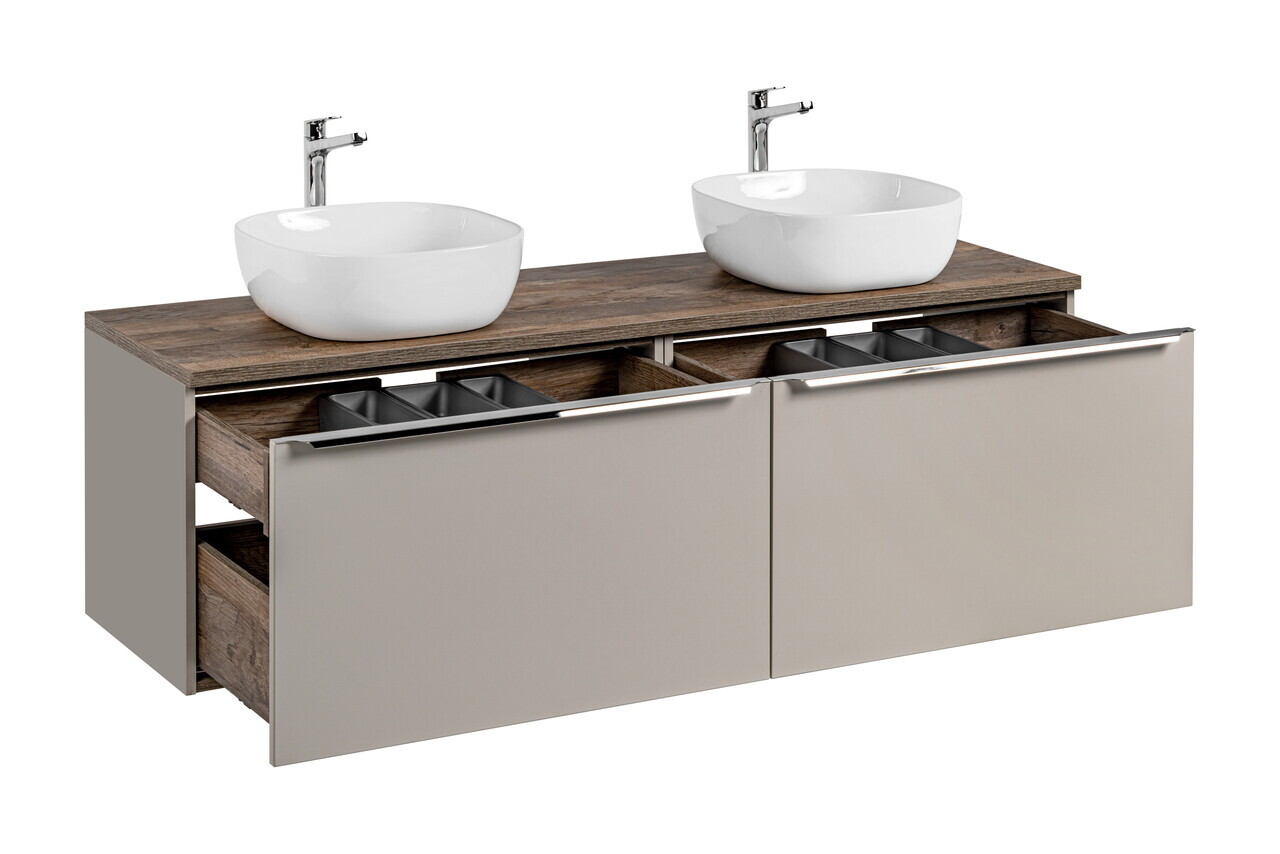 Set mobilier baie, dulap dublu si 2 lavoare, 160 cm, Santa Fe Taupe, Comad, MDF/PAL laminat, gri/stejar santa fe vintage — imaginea 7