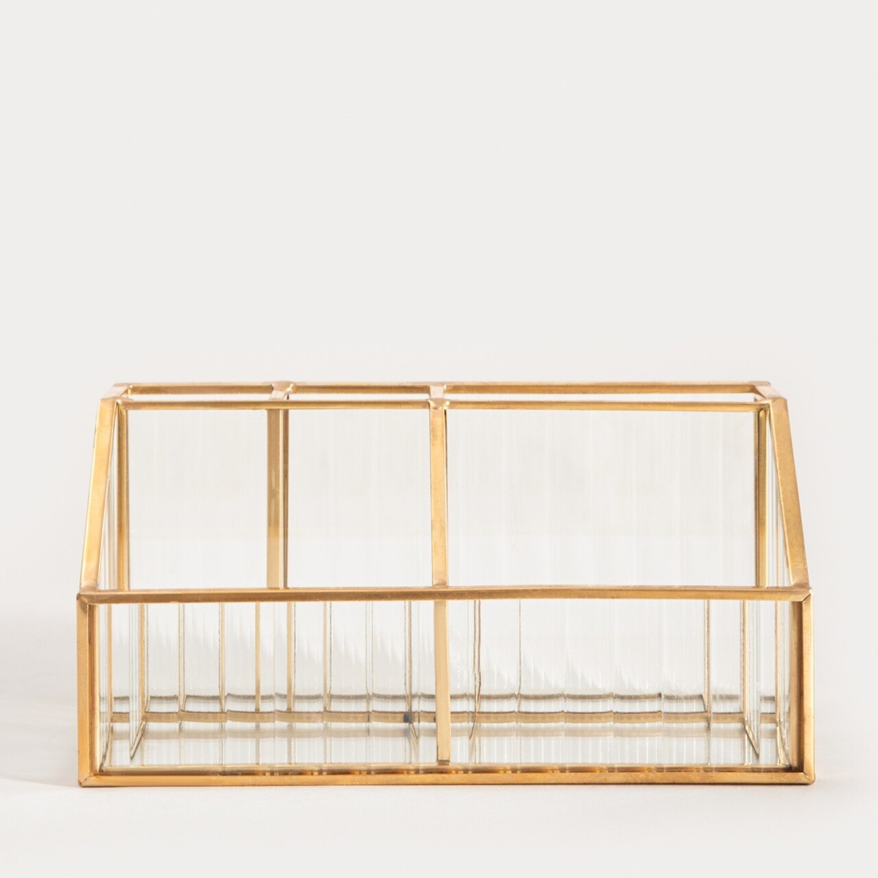 Organizator pentru cosmetice Grazia, Homla, 17.5x10x8.5 cm, sticla/metal, transparent/auriu - 1 | YEO