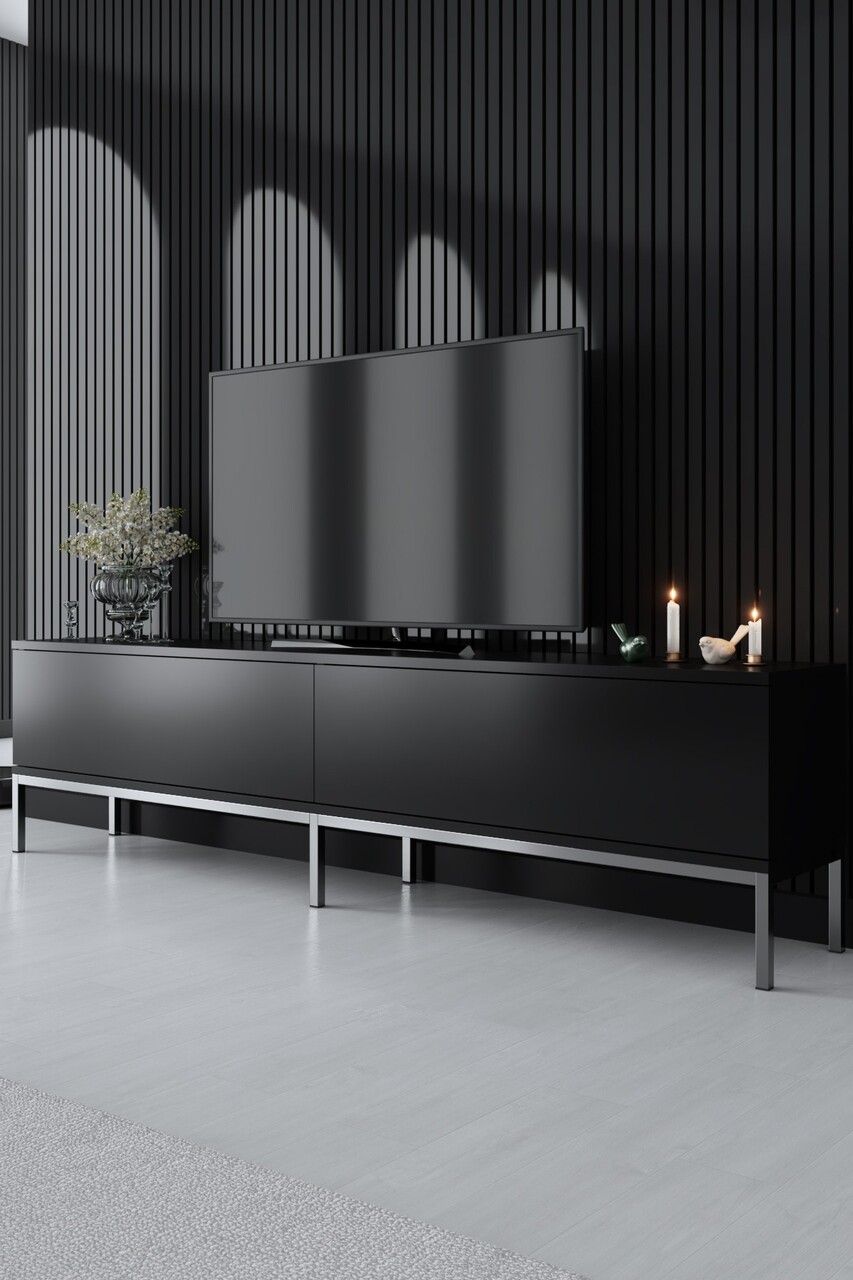 Comoda TV, Bexley, Lord, 180x47x30 cm, PAL, Negru/Argintiu