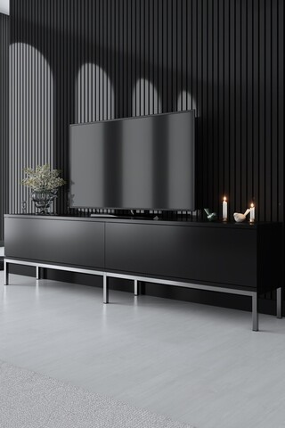 Comoda TV, Bexley, Lord, 180x47x30 cm, PAL, Negru/Argintiu