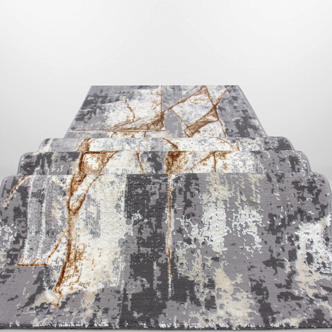 Covor de hol, HE625, 80x300 cm, Poliester, Gri / Auriu