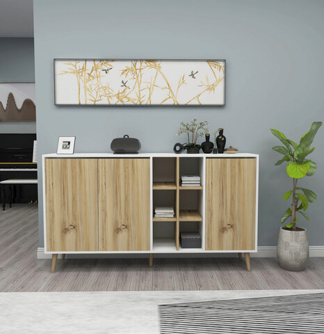 Consola, kalune design, stil, 160x87x40 cm, pâslă / alb