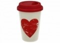Cana cu capac de silicon Simply Love D, Duo, 380 ml, portelan, alb/rosu