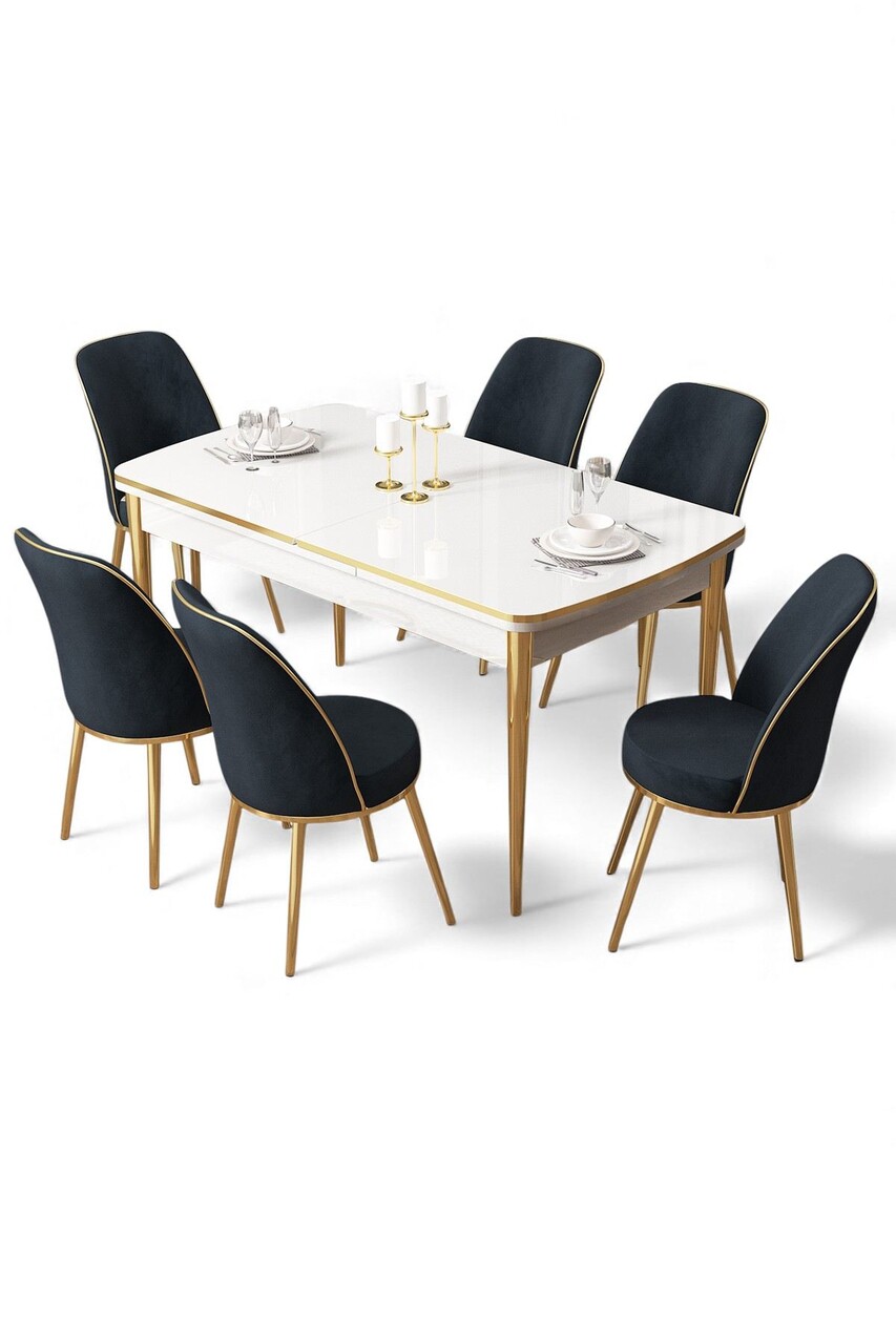 Set masa extensibila si scaune, Hanah Home, Nira, Alb / Auriu / Antracit - view 2